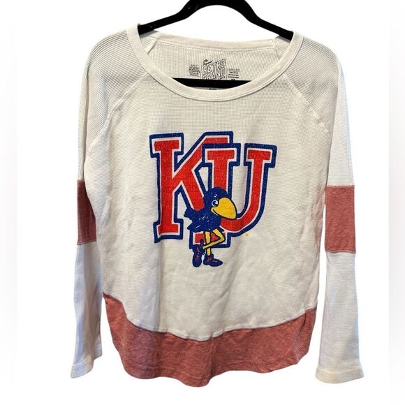 NWT Fanatics Women’s Kansas Jayhawks Boyfriend Thermal Long Sleeve Top Shirt - S - Picture 6 of 7
